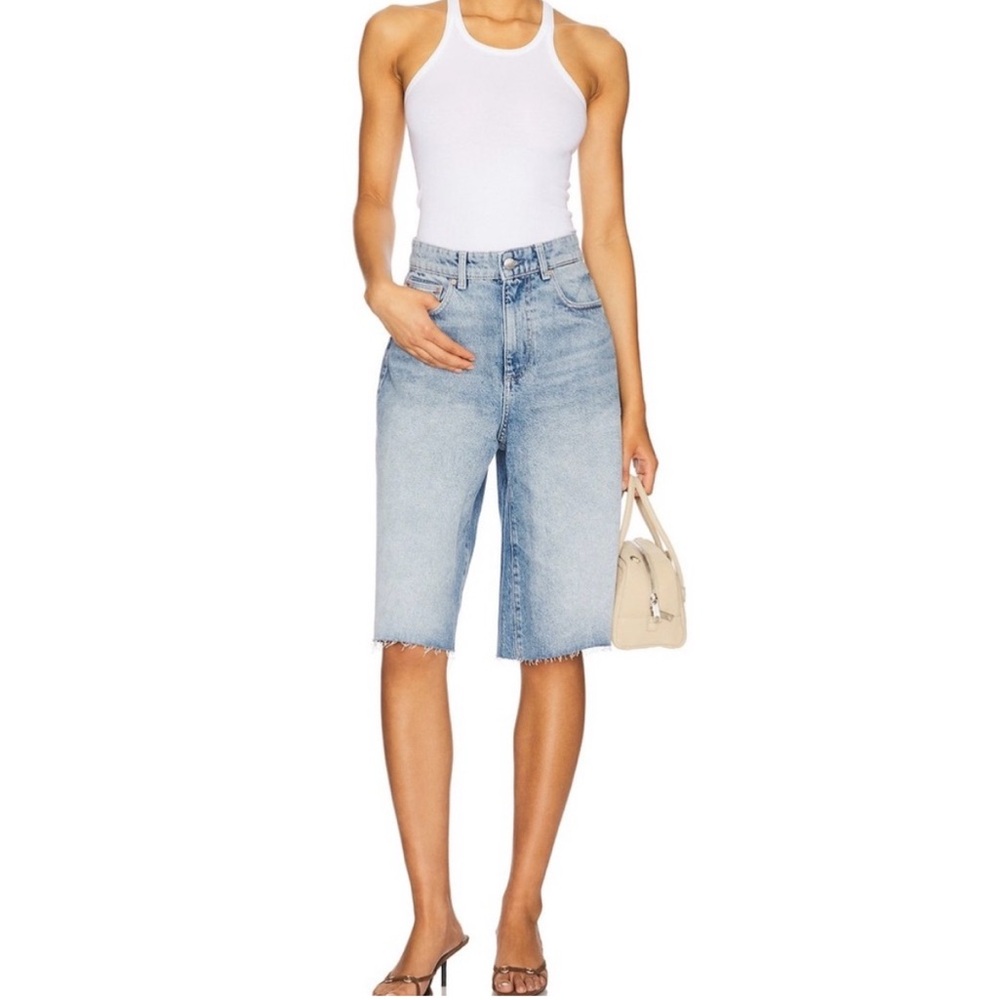 DL1961 Lucila Ultra High Rise 15” Denim Bermuda Shorts Clear Sky Size 32 Revolve